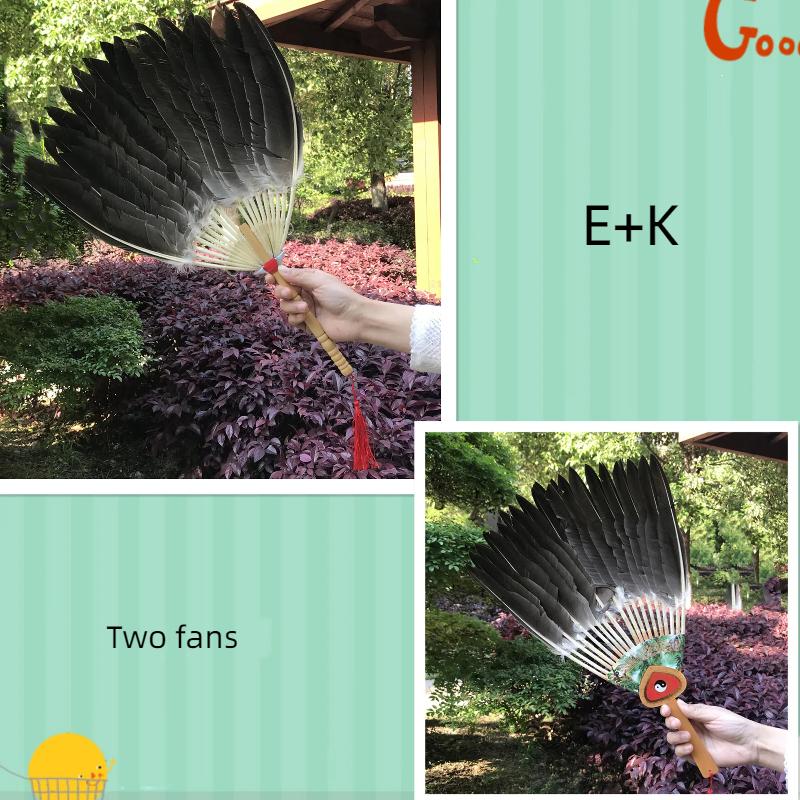Chinese Vintage Goose Feather Hand Fan Zhuge Liang Style Kong Ming Fan Handmade Craft Fan Stage Performance Fan Baby Cool Fan