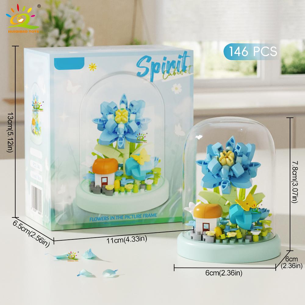 HUIQIBAO MOC Pudełko Ekspozycyjne na Kwiaty Mikro Klocki Budowlane DIY Mini Kwiatek Mini Diamentowy Model Klocki Zabawka dla Dzieci Dekoracja Biurka