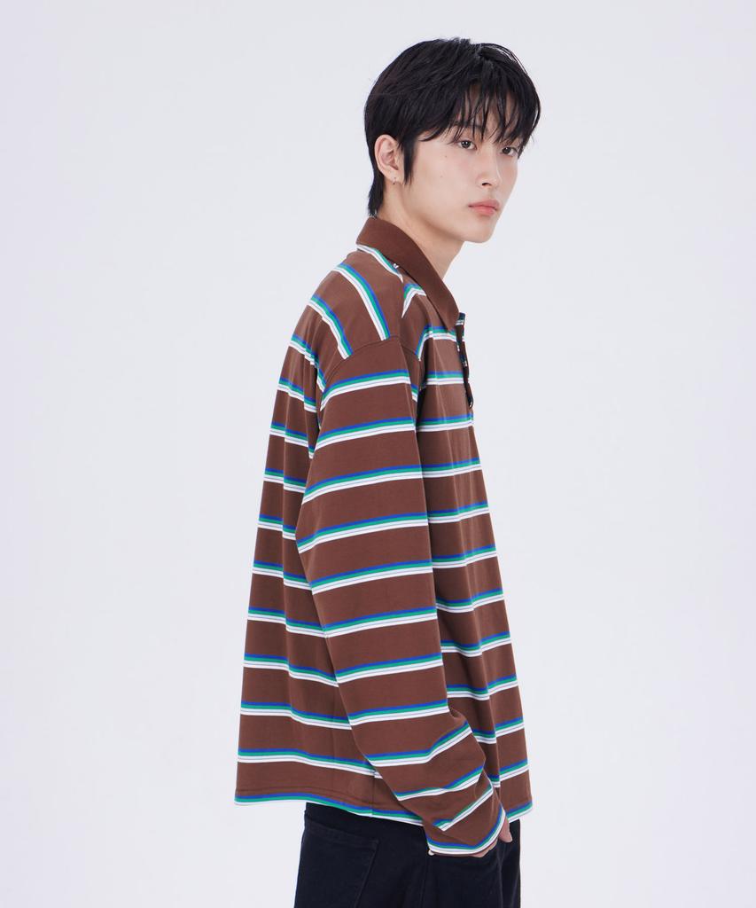 GLW Oversized Striped Collared T-Shirt Brown