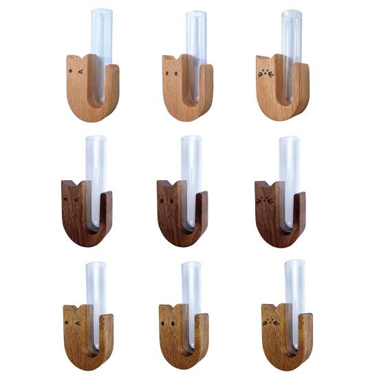 Váza s kočičími vousky Ledničkový magnet Dřevěný magnet na ledničku se skleněnou trubičkou Magnetický sběrač kočičích vousků Nádoba Váza Ledničkové příslušenství