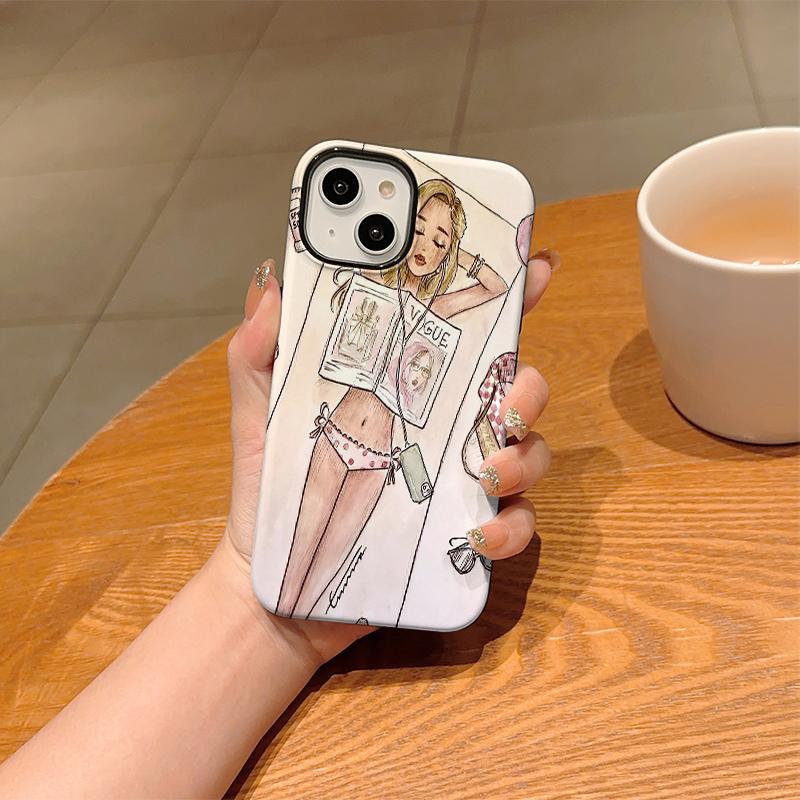 Fashion Y2K Sketch Summer Bikini Girl Vogue Magazine Print Soft Silicone Shockproof Phone Case Trendy Gift For iPhone 17 16 15 14 13 12 11 Pro MaxMini