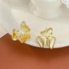European & American Bold Metal Pearl Three-Leaf Flower Stud Earrings - Elegant & Luxe Cold Style for Women