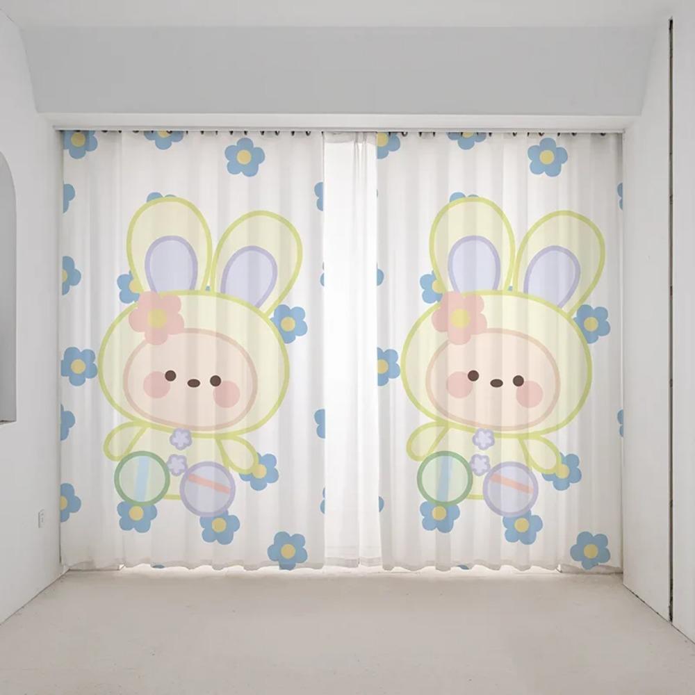 Cartoon Fun Bunny Bear Cute Ins Pink Girl Kids Room Bedroom Kindergarten Semi-blackout Window Blind Curtain High Shading 2Panels