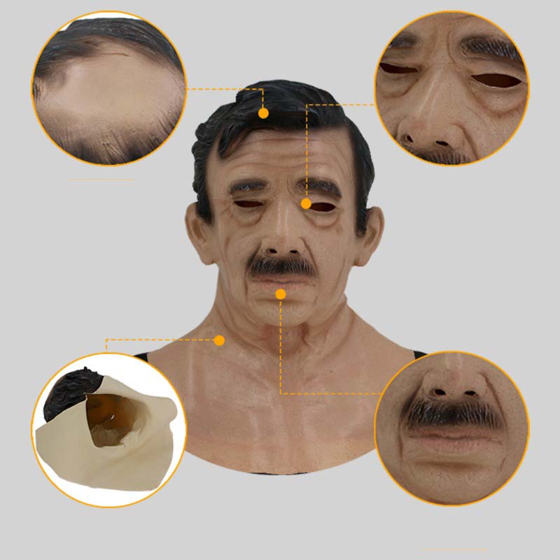 Masca de față realistă din latex Halloween Cosplay Costum Bătrân Deghizare Rochie de gală