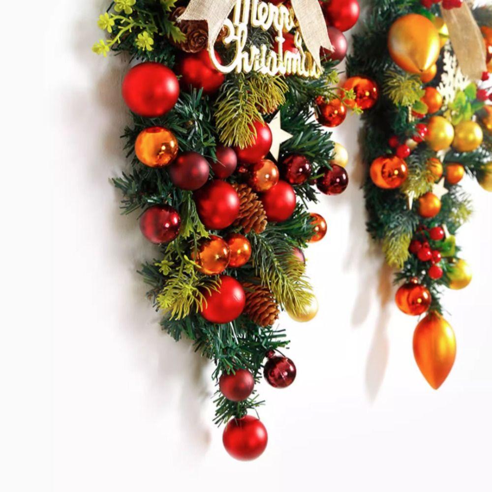 Plastic Christmas Wreath Bowknot Christmas Upside Down Tree Pendant Shining   Front Door
