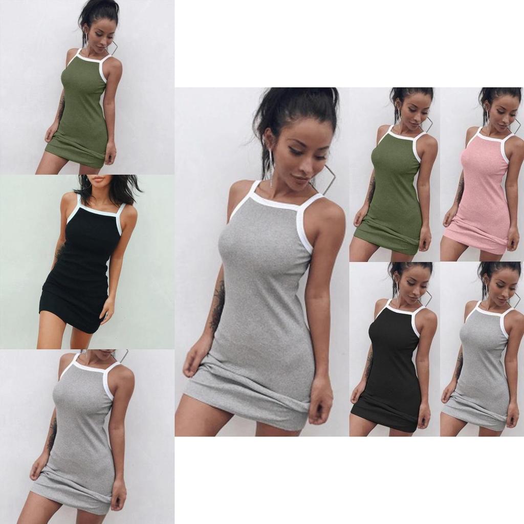 Women Casual Sexy Summer Dress Sleeveless Strap Short Slim Cotton Blend Style