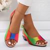 Hot Selling Summer Women's Shoes High Quality Fashionable Women's Sandals One-button Printed Open Toe Thick Heel Roman Shoes