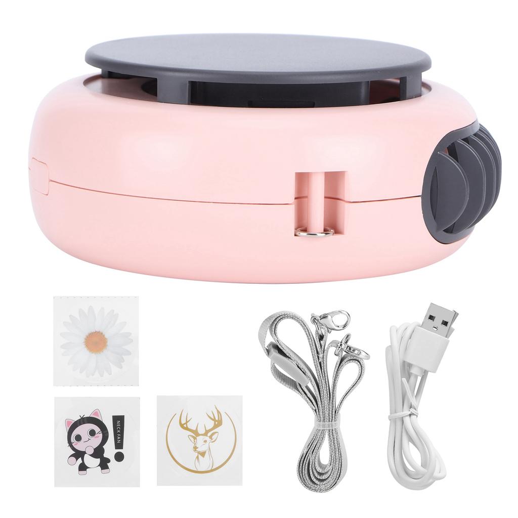 Small Round Neck Fan with Pattern Portable USB Charging Fan Desktop Fan for Dormitory Home