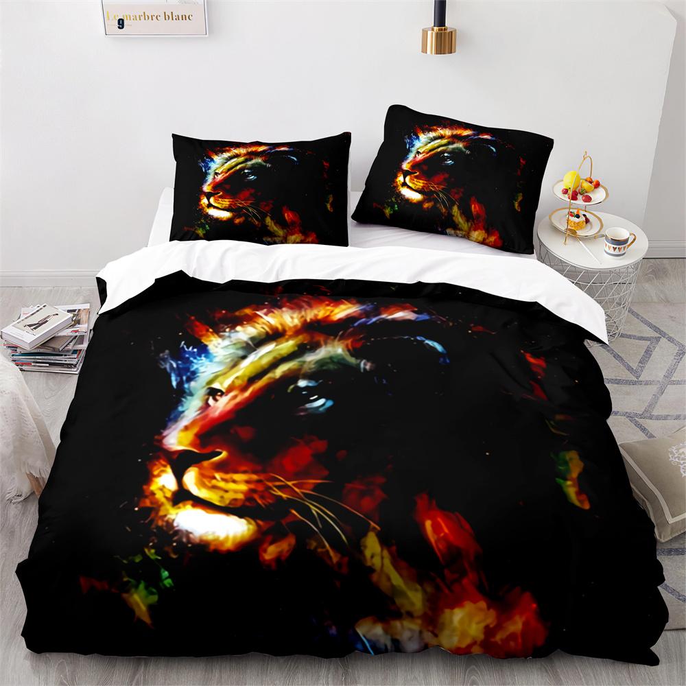 Lion Duvet Cover Set 3D Print Wild Animals Colourful King Queen Size For Kids Teens Adults Bedding Set Polyester Comforter Cover