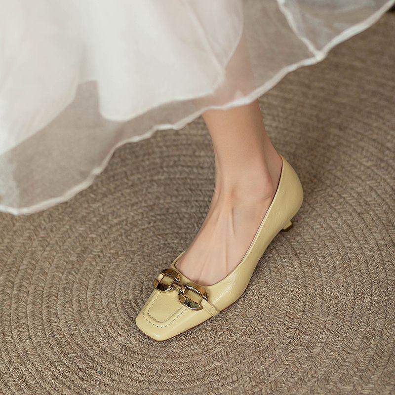 Medium heel square head small heel single shoes women's spring gentle shallow mouth high heel women's shoes