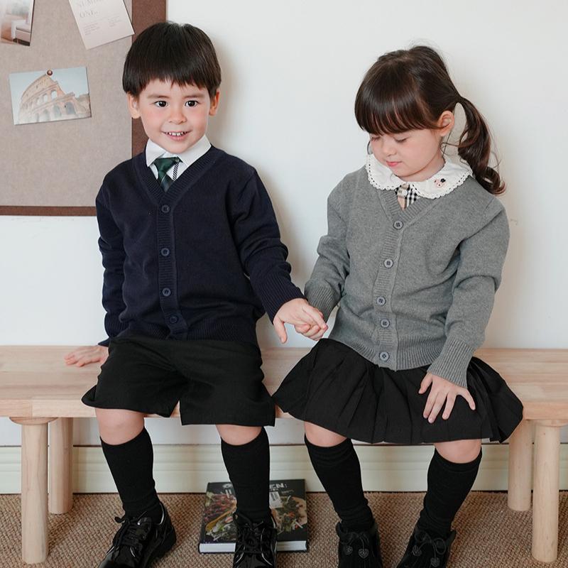 Školní uniforma Dětská bunda s dlouhým rukávem Dětský svetr Cardigan Rodič-dítě Noste střední a velký dětský pletený cardigan