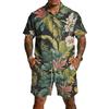 Men's Casual Printed Top and Drawstring Shorts Set Lightweight Breathable Set for Summer