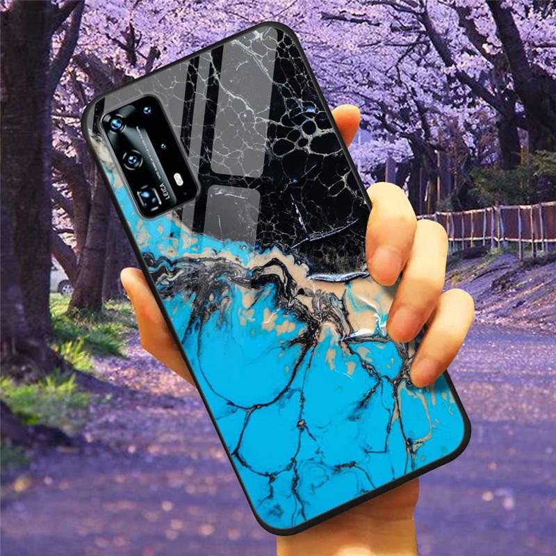 For Huawei P40 Lite / P40Pro Case P 40 Tempered Glass Starry Marble Hard Back Cover for Huawei P40 Pro / P40Lite E Cases Coque
