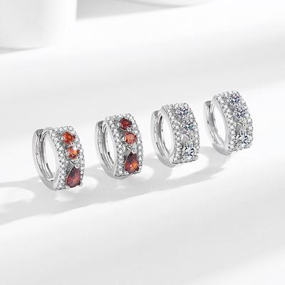 Fashion Diamond-Set Half-Ear Buckle Women'S Retro Creative Double-Layer Garnet Zircon Earrings