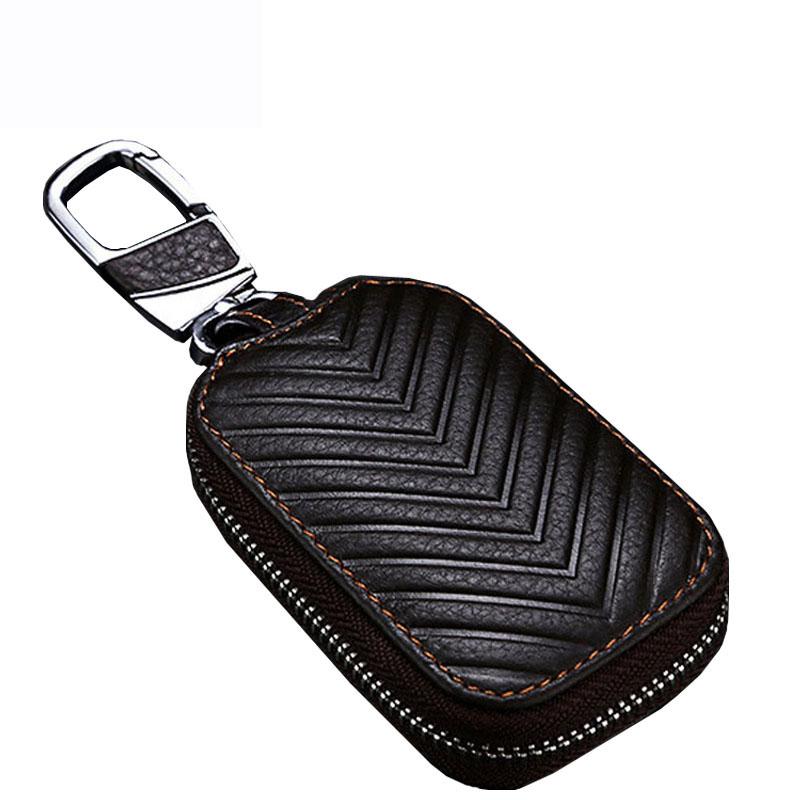 10pc Universal Key Fob Cover Car Key Case Key Fob Protector Genuine Leather Car Keychain Holder Metal Hook Key Ring Zipper Bag No logo