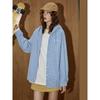 High-End Retro Loose-Fitting Versatile Blue Plaid Coolhut2025 Autumn Women's Simple American-Style Hooded Jacket