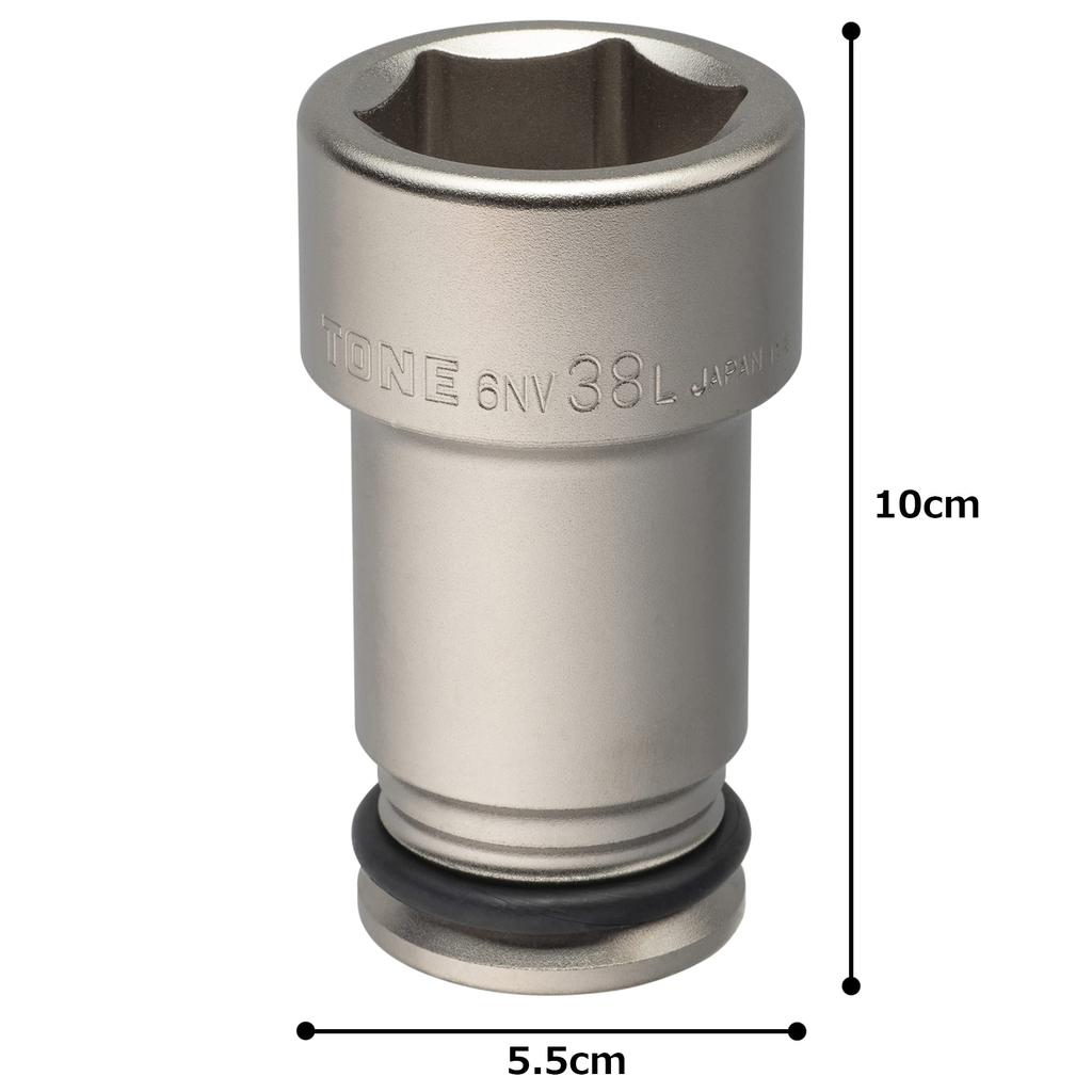 TONE Impact Long Socket 38mm Hex Size 6NV-38L, 19.0mm (3/4") Drive,
