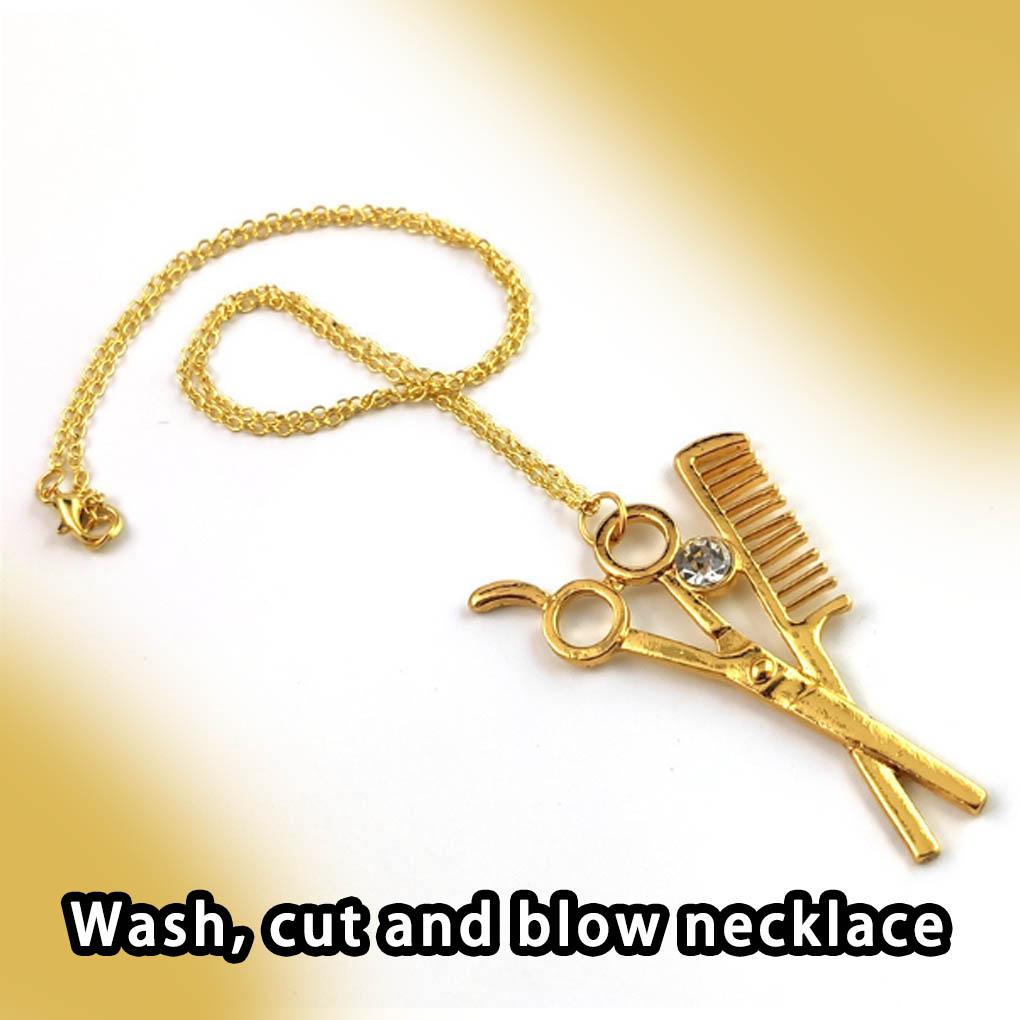 Gold Vintage Stainless Steel Barber Necklace Exquisite Scissors Comb Pendant Professional Symbol