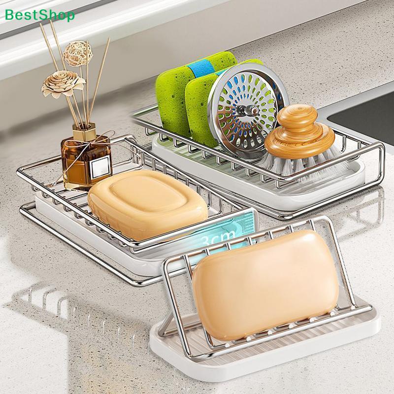 Stainless Steel Soap Rack Kitchen Bathroom Sink Shelf W Drainage Tray Rust-resistant Saver Basket For Kitchen Bathroom Accessory