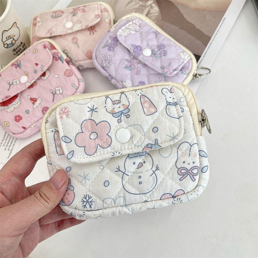 Kawaii Floral Coin Purse Cartoon Printing Mini Canvas Storage Bag  Outdoor