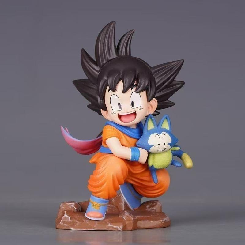 Dragon Ball Childhood Little Goku Hugs Puer Ya Mu Tea Little Follower Figures Doll Pvc Model Statue Collection Toys Ornamen Gift