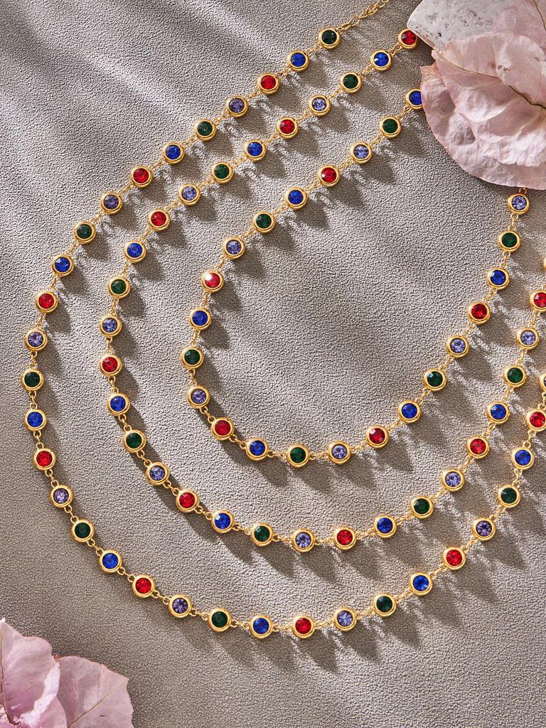 Elegantes Armband- und Halskettenset aus 5A-Zirkonia-Edelstahl mit farbigen Diamantquasten-Ohrringen
