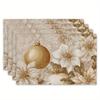 4pc S Elegant Golden White Poinsettia Placemats Beige Rectangular Table Mats with Golden Leaf Pine Branches Durable