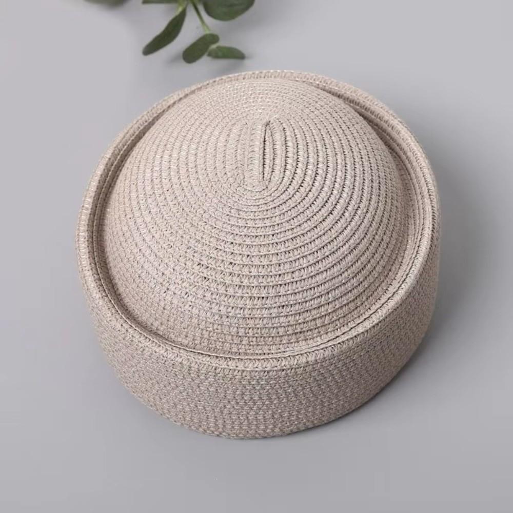 Breathable Beret Sun Hat Circle Concave Top Handmade Straw Straw Sun Hat Flat Top Handemad Straw Pillbox Hat Cosplay Costume