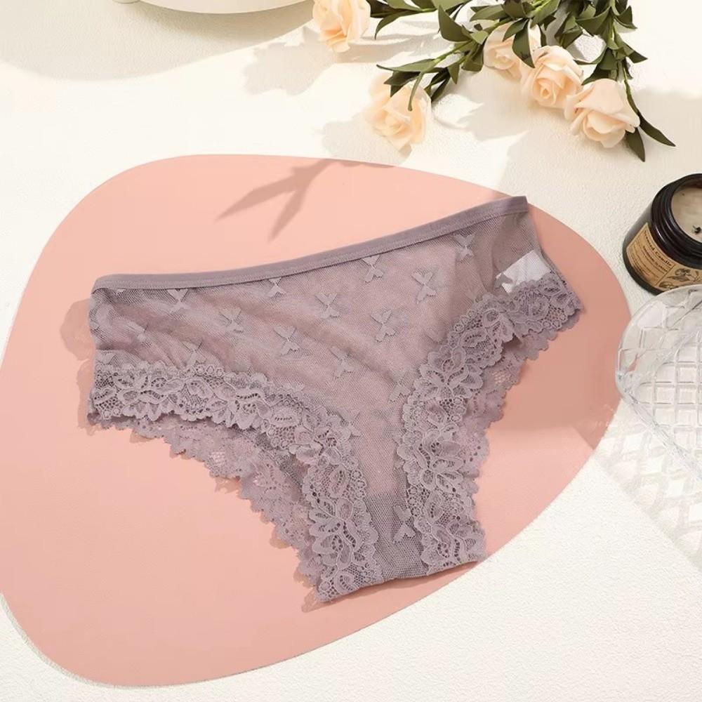 Seamless Lace Trim Briefs Transparent Women Lace Panties Breathable Sheer Mesh Underwear  Girls