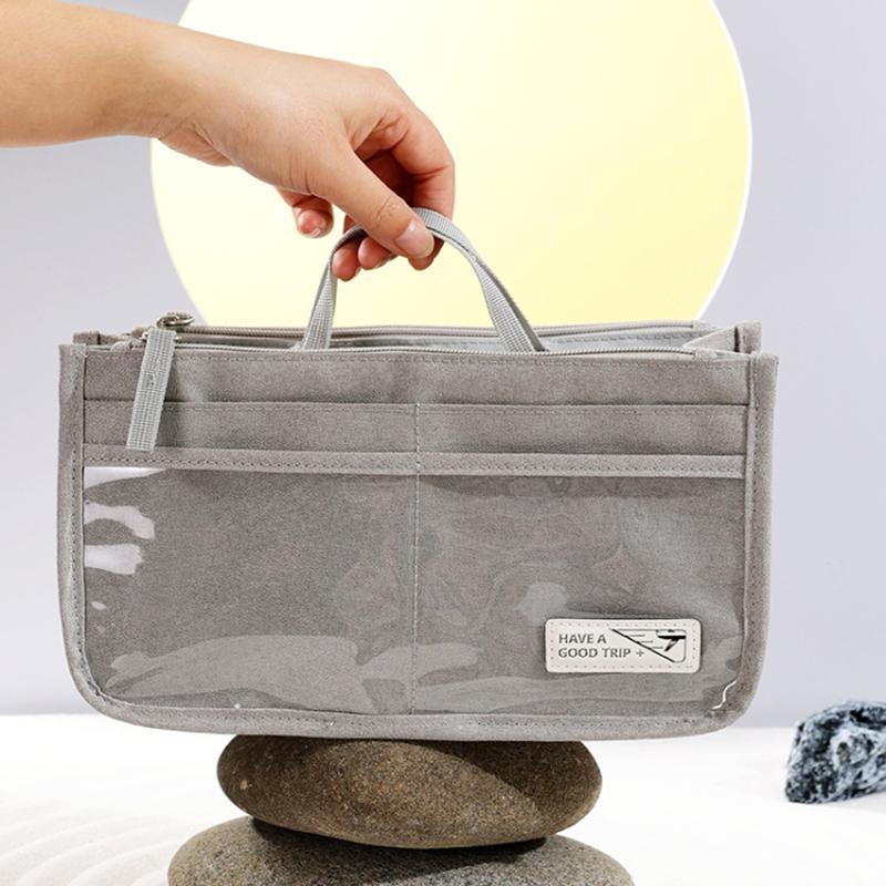 Handheld Makeup Bag Polyester Travel Wash Bag Pouch with Multiple Compartments