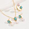Simple literary and retro style earrings necklace ring set niche inlaid pearl stud earrings versatile ring jewelry