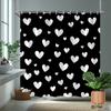 1Pc Black And White Heart-Patterned Shower Curtain, Polyester Fabric, Machine Washable, Suitable For Bathroom Decoration.