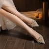 2026  Leisure Classic Pumps Female Slip on Thin High Heels Pointed Toe Wedding Shoes for Women Flower Crystal Bling Summer Shoes