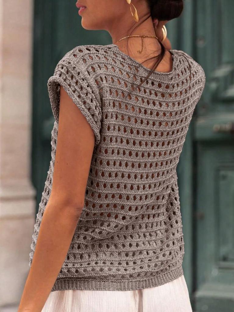 Women's Tie Front Crochet Shrug Short Sleeve Open Front Cropped Knit Cardigan