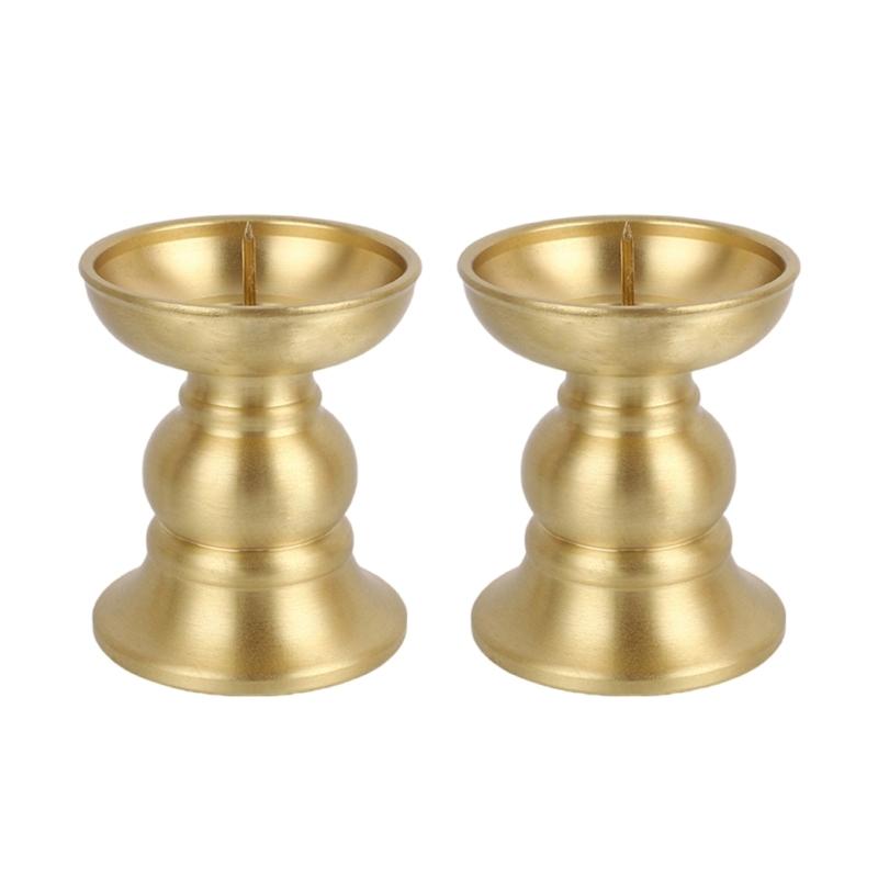 

2Pcs Devotional Brass Candle Stand for Buddhist Altars Heat Resistant Base Design Candleholder Oil Lamp Religious Decors L