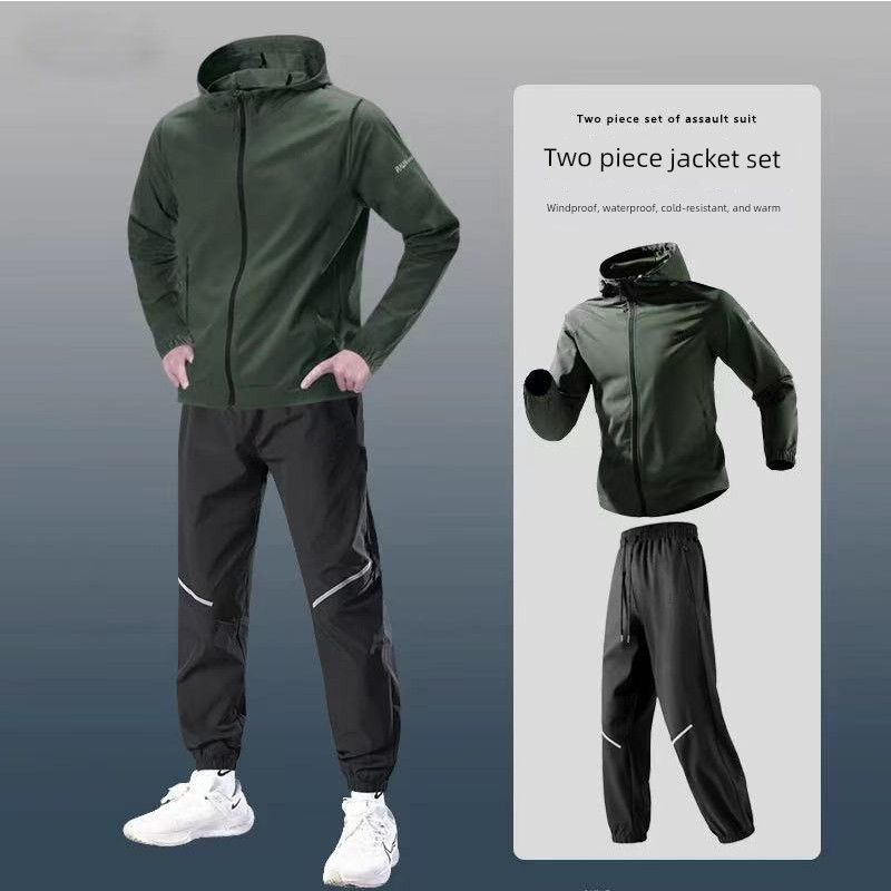Foreign Trade Surplus Sports-Style Windbreaker Men's Spring Outdoor Casual Set Hooded Jacket and Long Pants Two-Piece Set Jacket