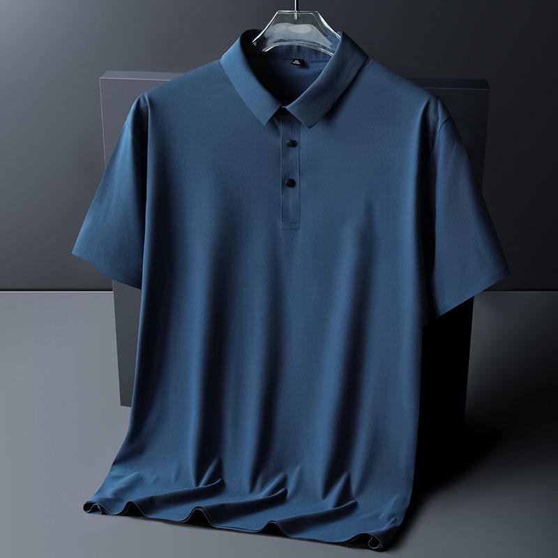 

Мужская футболка-поло из ледяного шелка, быстросохнущая, бесшовная, летняя тонкая модель, больших размеров, с отложным воротником, модная футболка с рукавом до локтя 4XL 85-93kg
