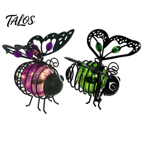Automatic Dusk To Dawn Lights 2Pcs Solar Hanging Bee Lanterns, Waterproof Decorative Garden Lights, Cute Metal Yard Ornaments Insect Night for