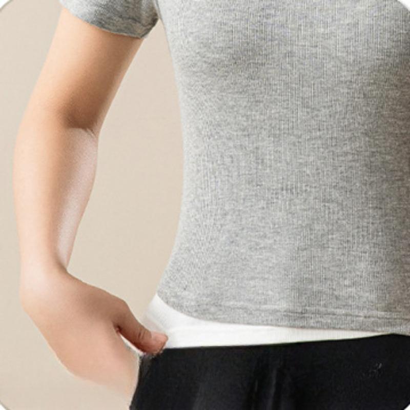 Trendy Womens Basic T-Shirts Round Necked Short Sleeve Summer Tops Slim Fit Tees Y2k Clothing Patchwork Classic-Fit Ribbed Knit Going Out Crop Tops