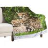 A Beautiful Cheetah With Her Two Cubs Throw Blanket Air Conditioner Soft Blanket for Office Home