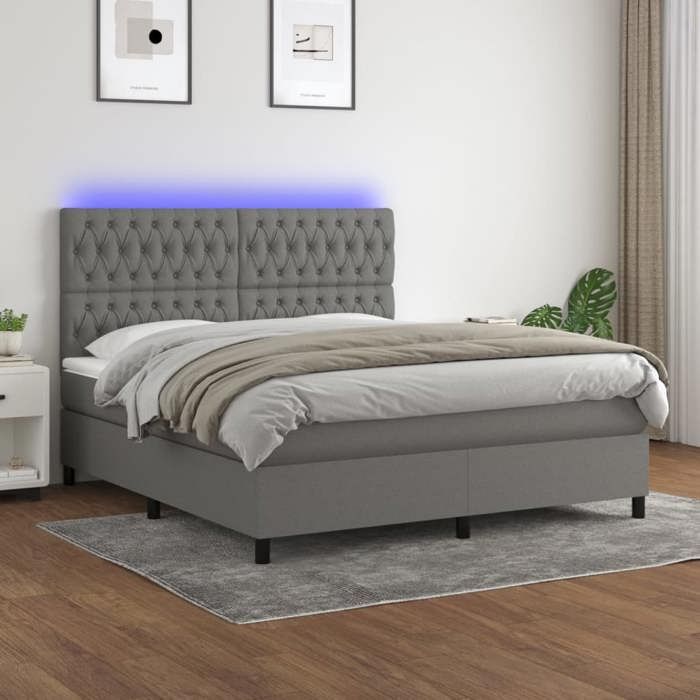 VidaXL Slatted Bed Base with Mattress and LED, Upholstered Bed, Double Bed, Adult Bed for Interior Bedroom, 3135134
