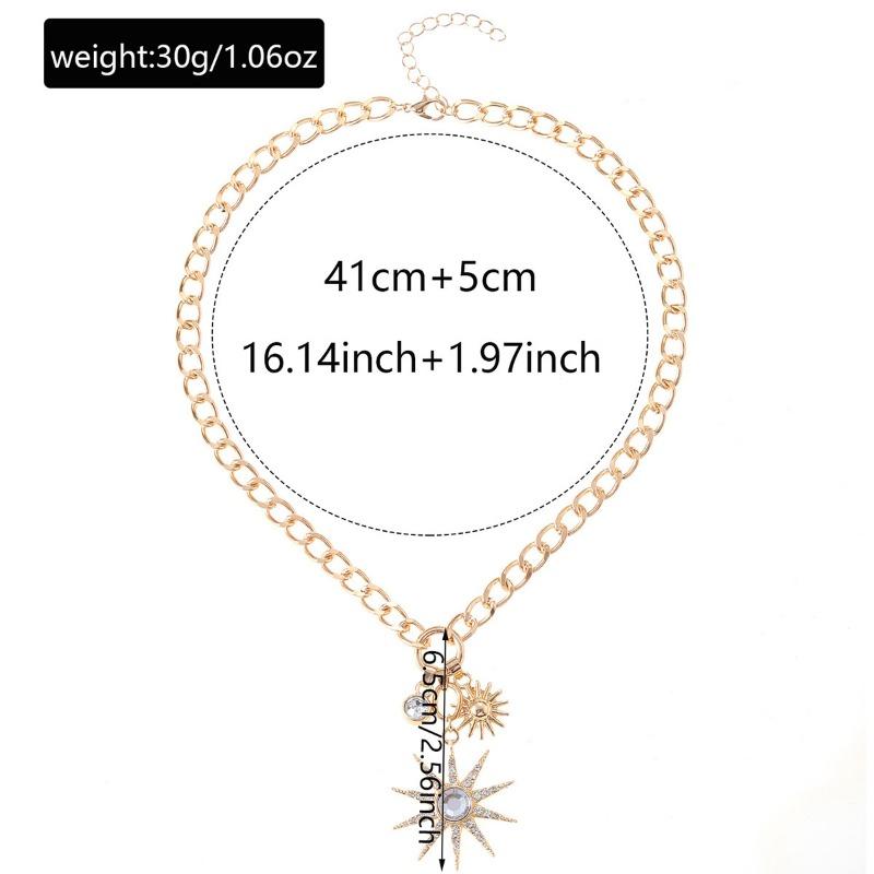 Light luxury high-end sun pendant necklace personalized diamond thick chain alloy collarbone chain jewelry women