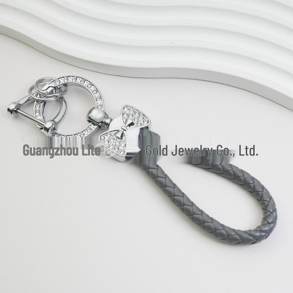 Rhinestone Horseshoe Keychain: Hand-woven Rope with Zinc Alloy Pendant, Anti-Lost Ring, Fashionable Car Key Accessory.