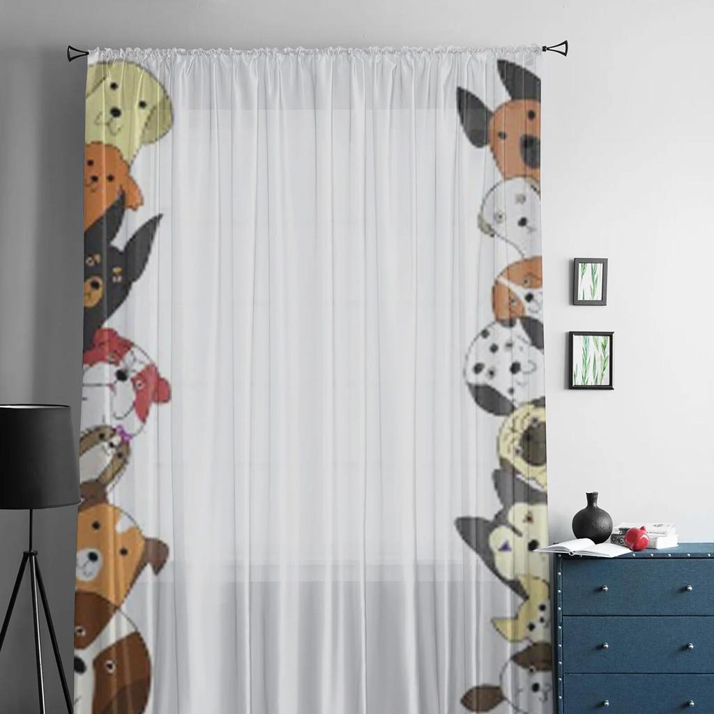 Niedliche Hunde-Tüllvorhänge für Wohnzimmer-Dekoration, moderne Schleier-Chiffon-Vorhänge, Schlafzimmer, durchsichtiger Voile
