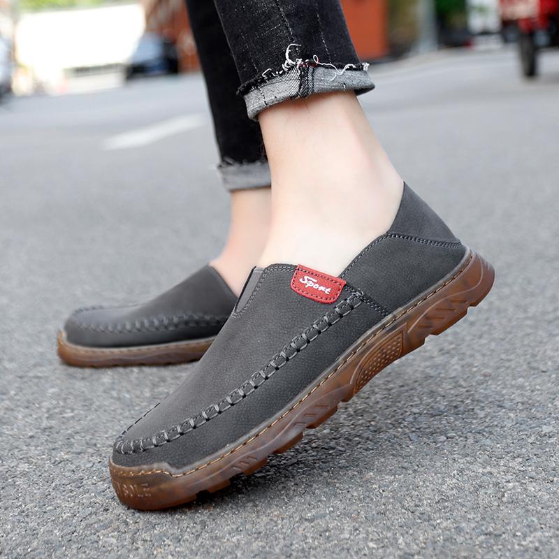 Men's Casual Fashion Shoes Slip-on Leather Shoes Hand-stitched Casual Walking Shoes Loafers Breathable Driving 38-47
