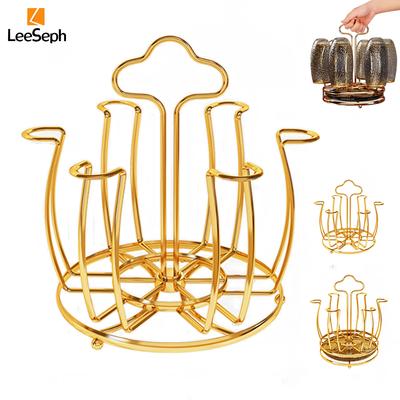 Rotating Cup Drying Rack Stand with 6 Hooks, Bottle Drainer Holder Glass Cup Spin Organizer for Kitchen Office Restaurant