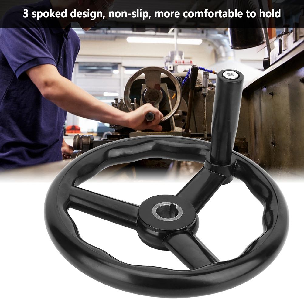 250*25mm Black Anti Slip Bakelite 3 Spoked Lathe Handwheel with Handle for Machine Tool