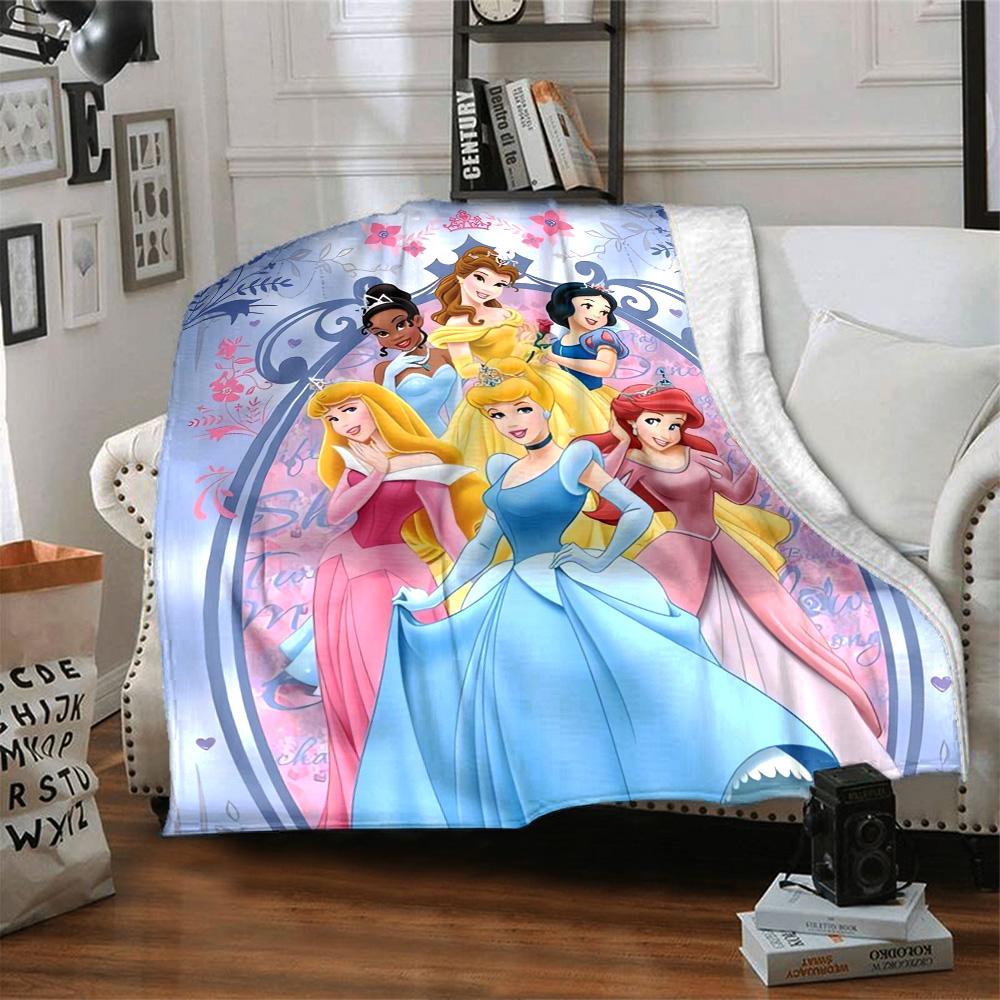 Princesses Floral Frame Flannel Blanket Super Soft Warm Cozy Blanket For Sofa Bed Office Travel Allseason Home Decor Gift