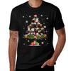 Funny Ferret Christmas Tree Light Hat In Snow Santa Xmas Tshirt Basic Crew Neck Short Sleeve Top Tshirt