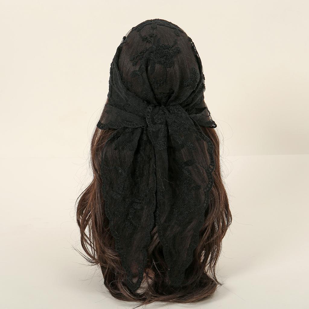 Eleganter Spitzenschal Aushöhlmuster Stickerei Foulard Bandana Einfarbig Dreieckstuch Dünne Vintage Taschentücher für Haare Frau